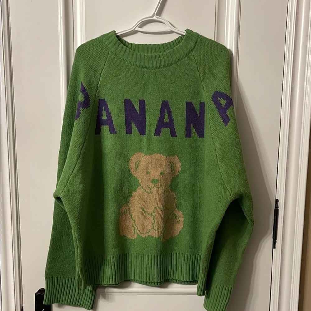 Green Sweater with Bear Design